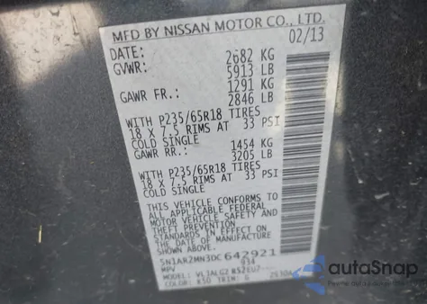 2013 Nissan Pathfinder Sl z USA, uszkodzony, nr VIN 5N1AR2MN3DC642921